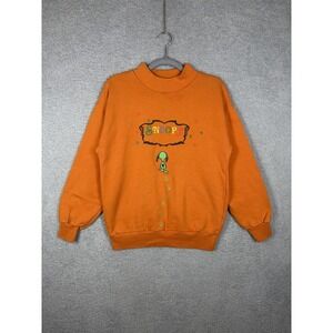 Vintage 80's Snoopy Orange Mock Neck Sweatshirt Elbow‎ Patch Peanuts Mens S